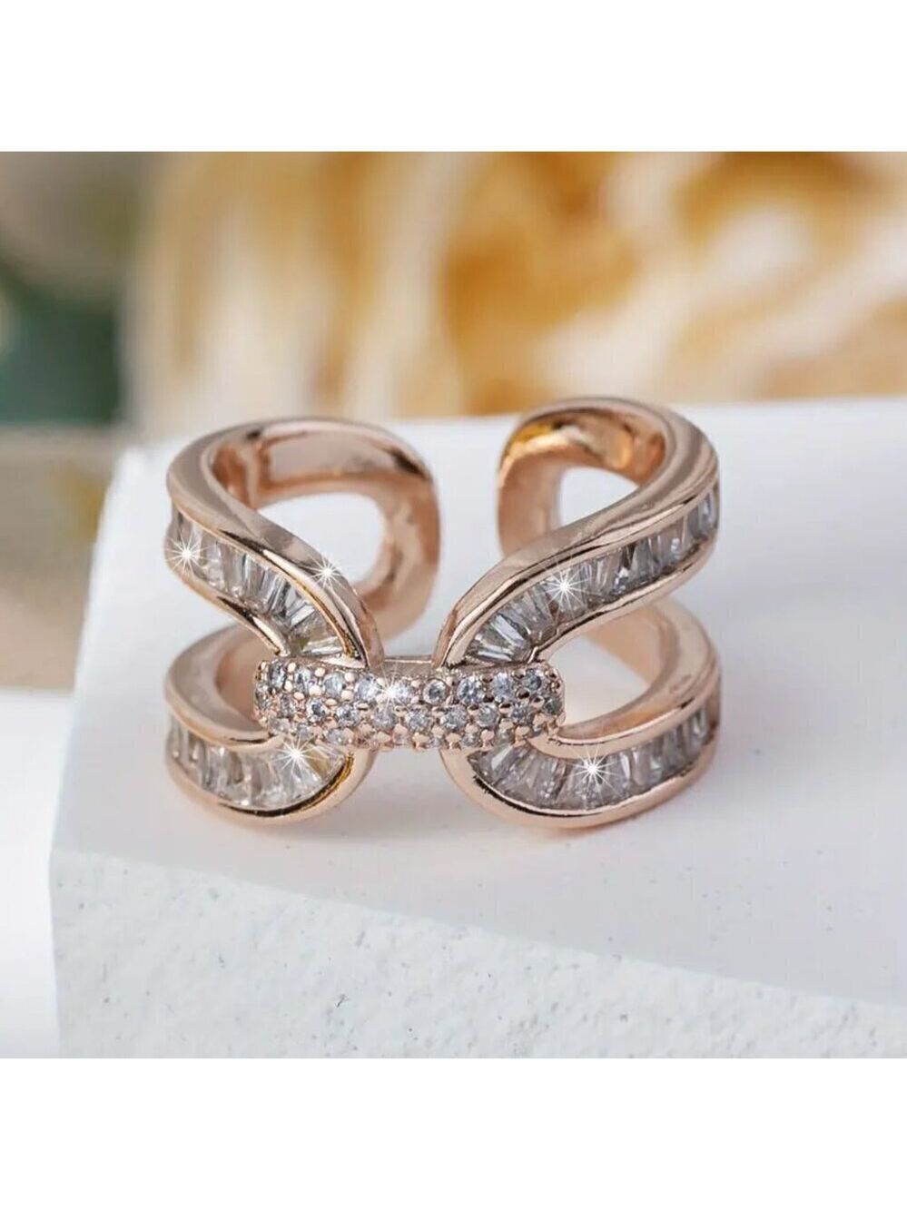 Adjustable Bling Statement Ring Baguette Cut and Channel Set 1417